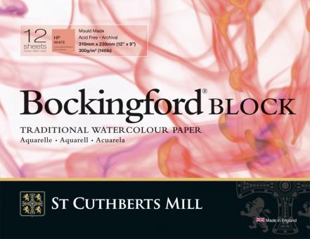 Bockingford Block, 12 Blatt, rundum geleimt, satiniert, 300 g/m2, 31 x 23 cm