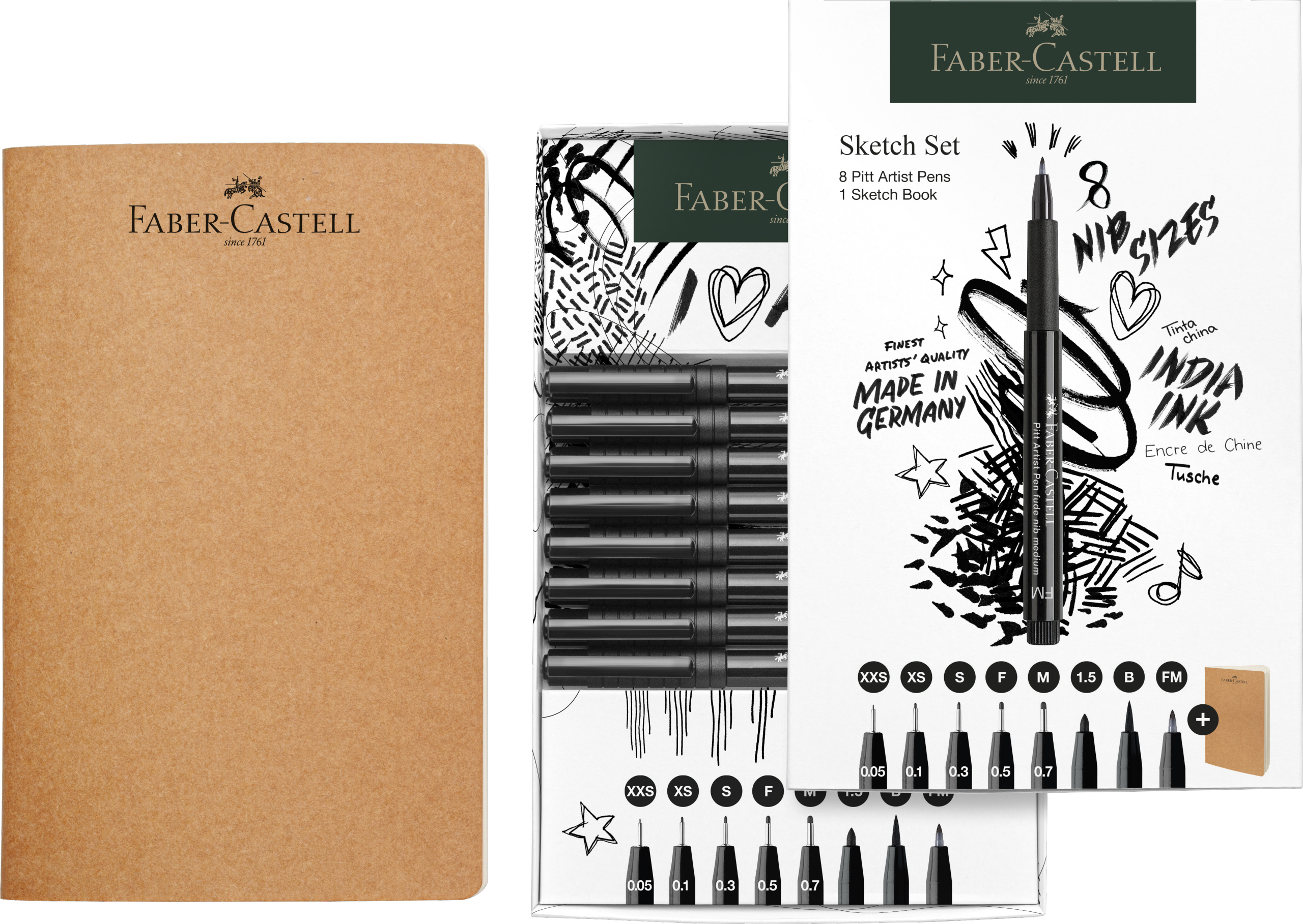 Faber Castell Tuschestift PITT Artist Pen Set Schwarz (XXS, S, F, M, B ...